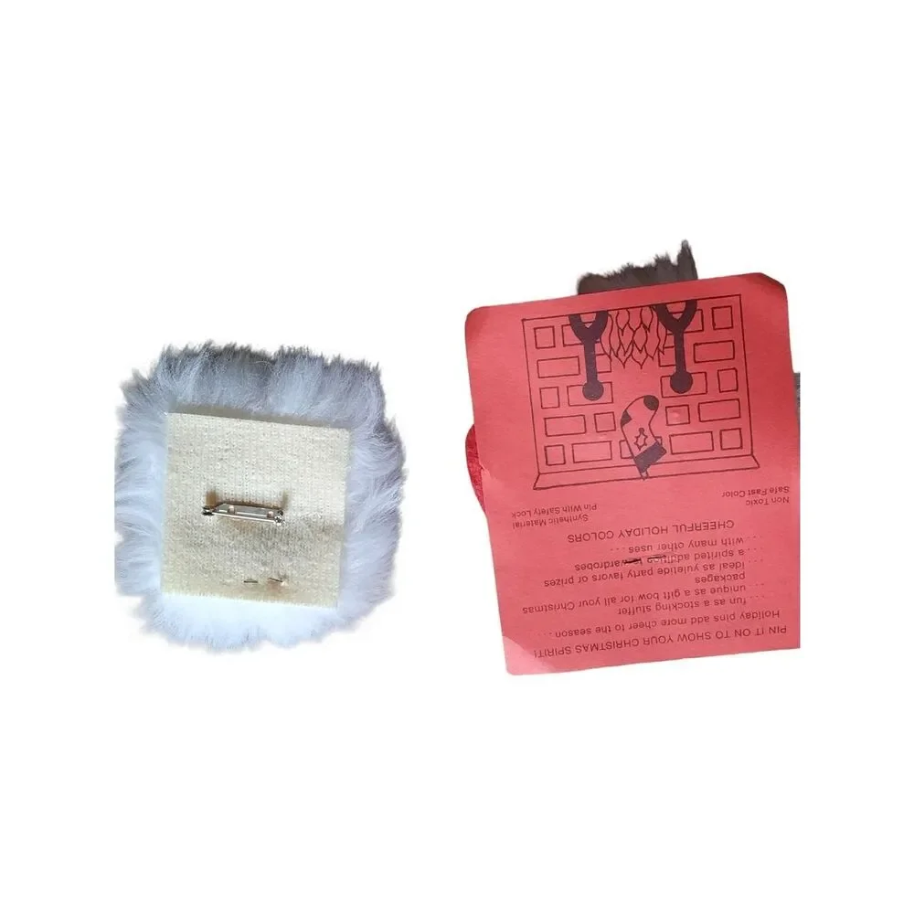 Kids White Fluffy Holiday Pom-Pom Pins with Red Accents